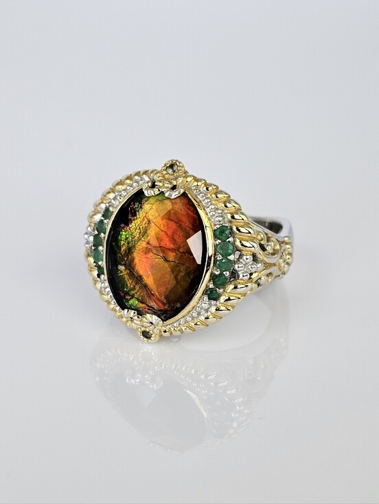 Gems En Vogue Jewelry - Gems En Vogue Ammolite & Emerald Ring Palladium Sterling Silver 18k Size 8!